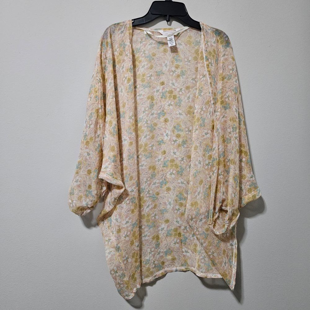 LC Lauren Conrad Floral Kimono Wrap Pastel Yellow Pink Blue One Size T005173